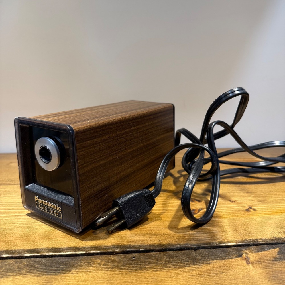 Vintage Panasonic Auto-Stop Electric Pencil Sharpener Woodgrain Japan Tested